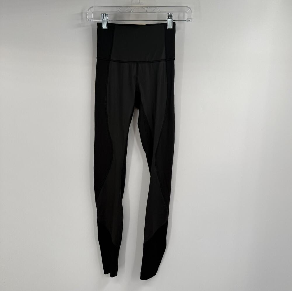 Lululemon Run Smoothly 7/8 Leggings Womens 2 Black Mesh Panels High Rise Stretch
